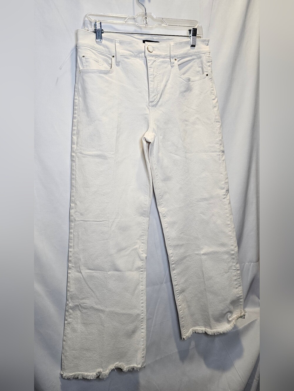 Ann Taylor Wide Leg Mid Rise  Raw Hem White Denim Jeans